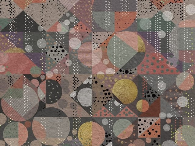 Fototapeta z geometrycznymi wzorami z kół i trójkątów w odcieniach szarości