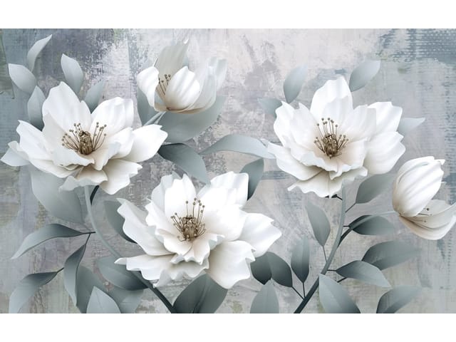 Fototapeta Białe kwiaty na szarym tle