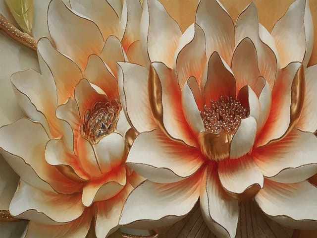 Fototapeta Kwiaty 3D z Złotymi Akcentami