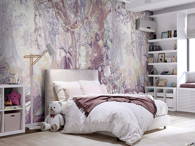 Fototapeta z drzewem, pnączami i delikatnym tłem dżungli