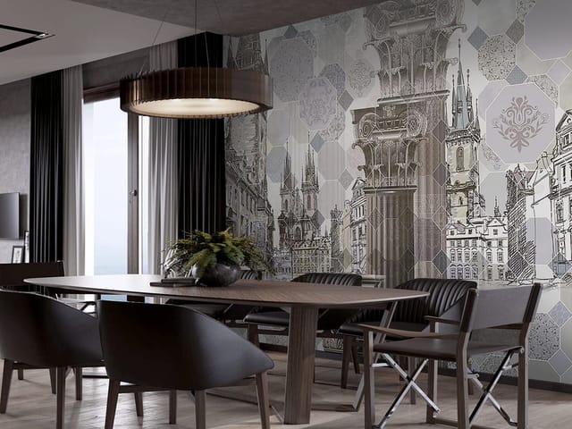 Fototapeta z architektonicznymi kolumnami i zabytkowymi budynkami