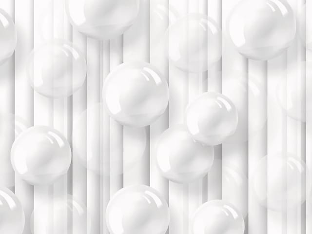 Fototapeta z białymi kulami na tle pionowych pasków i jasnym tle