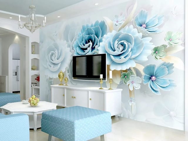 Fototapeta Niebieskie Kwiaty z Liśćmi