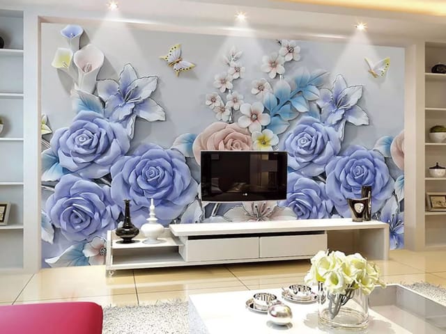 Fototapeta Pastelowe kwiaty 3D z motylami