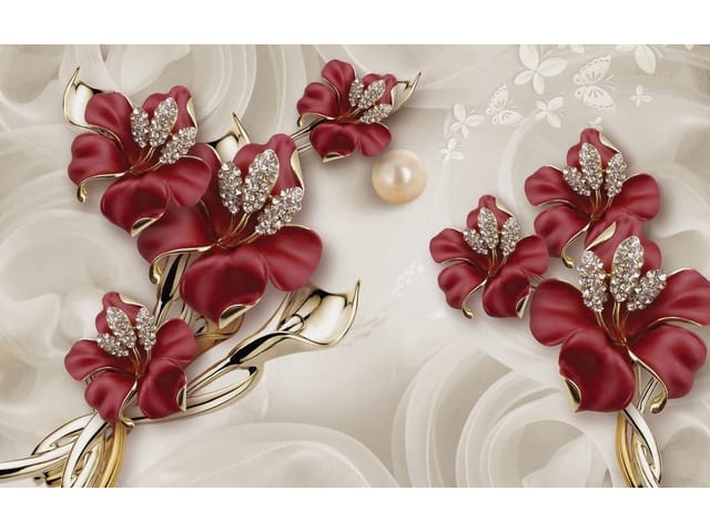 Fototapeta Czerwone Kwiaty z Kryształkami