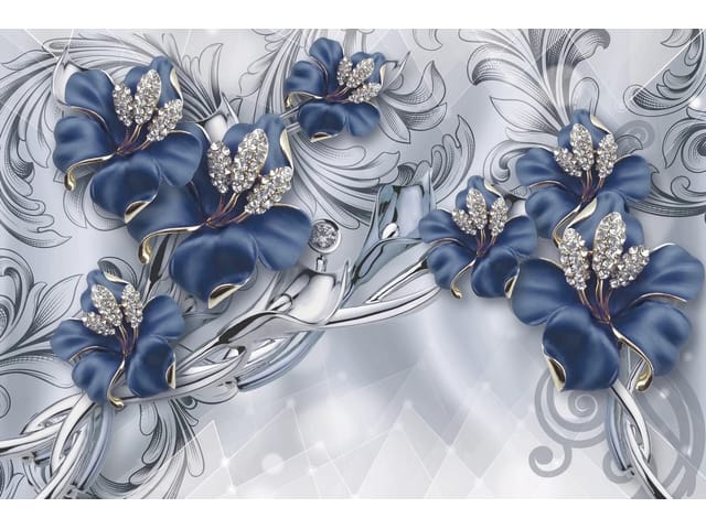 Fototapeta Niebieskie kwiaty z kryształkami