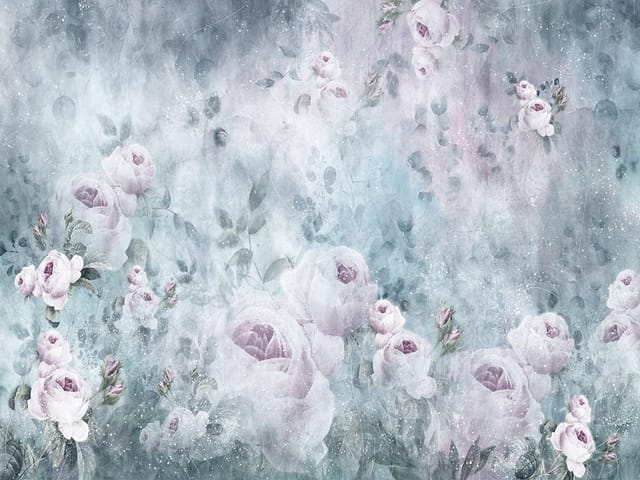 Fototapeta z dużymi różowymi różami i delikatnymi liśćmi