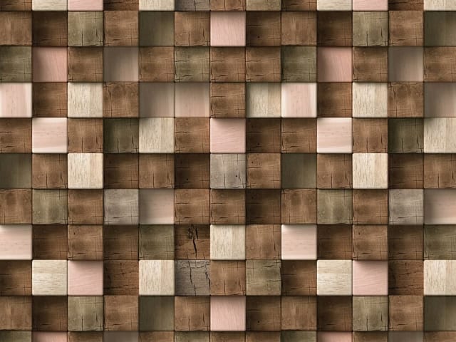 Fototapeta z drewnianą mozaiką 3D w odcieniach brązu i beżu