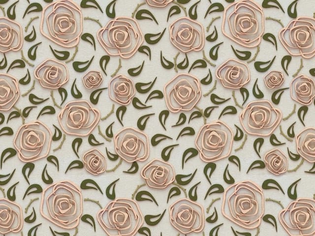 Fototapeta Różowe róże i zielone liście (kod: 24047) Fototapeta z różowymi różami i zielonymi liśćmi na jasnym tle