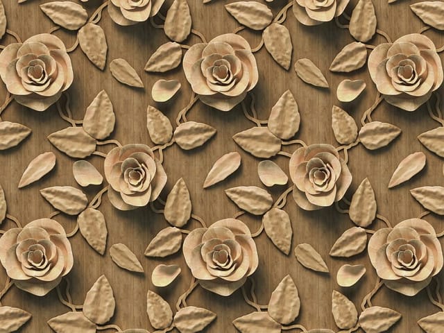Fototapeta Drewniane Róże i Liście 3D