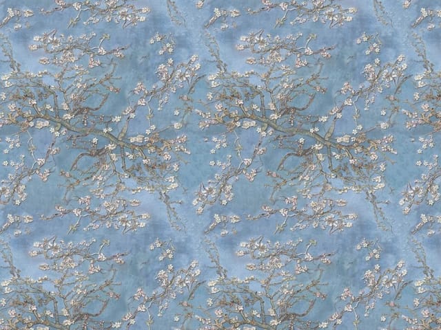 Fototapeta Gałęzie drzewa z kwiatami (kod: 24053) Fototapeta z gałęziami drzewa i kwiatami na niebieskim tle