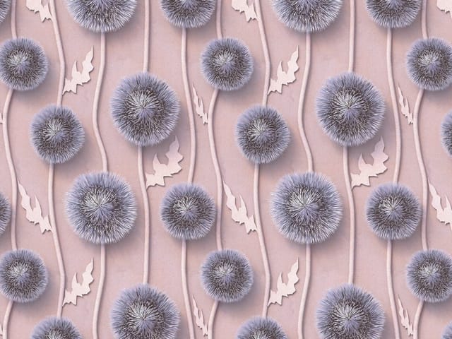 Fototapeta z fioletowymi kulistymi kwiatami na jasnym tle