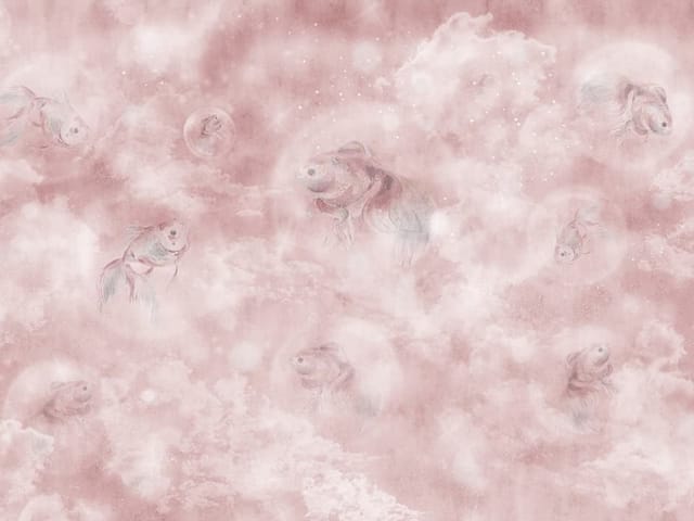 Fototapeta z rybami unoszącymi się wśród delikatnych chmur