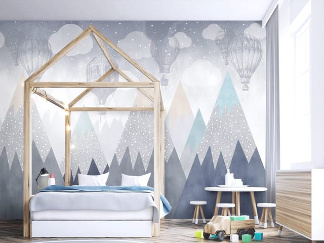 Fototapeta Góry z balonami na niebie (kod: 24215) Fototapeta Góry z balonami na niebie