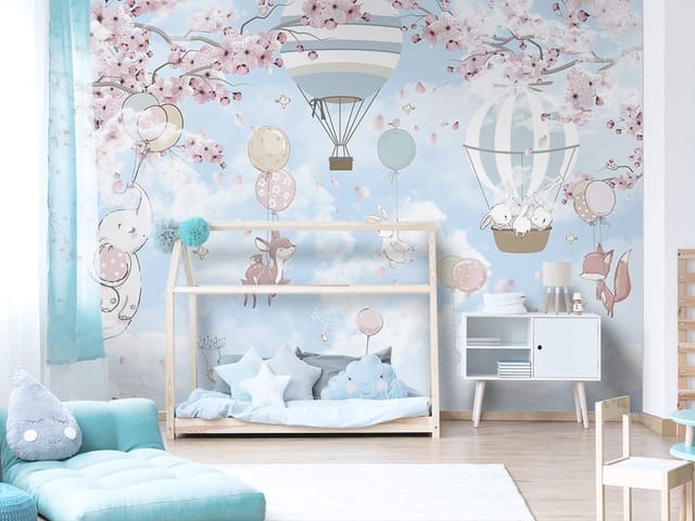 Fototapeta Zwierzęta z balonami na tle nieba