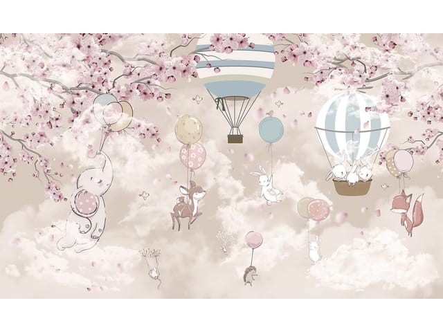 Fototapeta Zwierzęta z balonami w chmurach