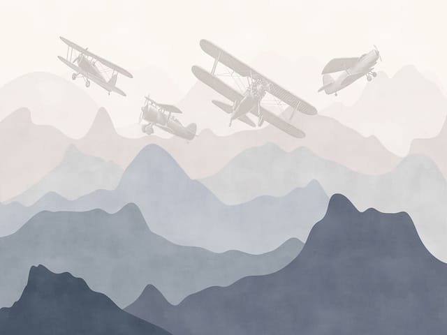 Fototapeta Stare samoloty nad górami (kod: 24232) Fototapeta Stare samoloty nad górami