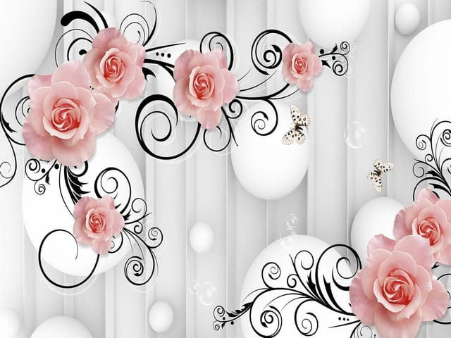 Fototapeta Różowe róże z ornamentami