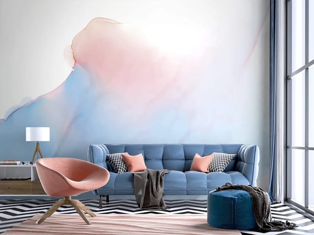 Fototapeta z abstrakcyjnymi plamami kolorów w odcieniach niebieskiego i różowego