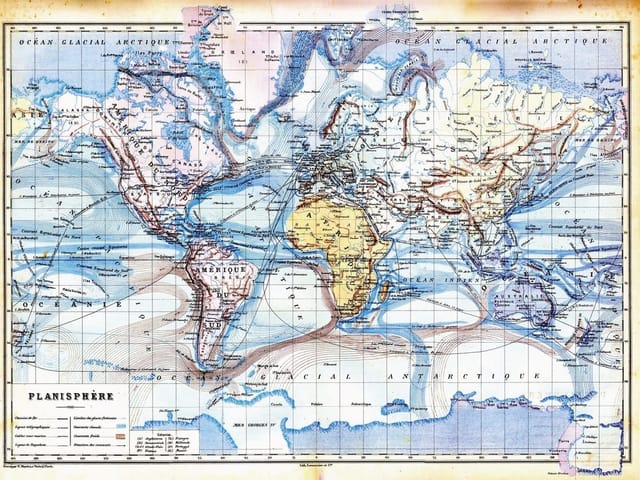 Fototapeta Stara mapa świata z kontynentami (mpn: 2440) Fototapeta przedstawiająca starą mapę świata z kontynentami i oceanami