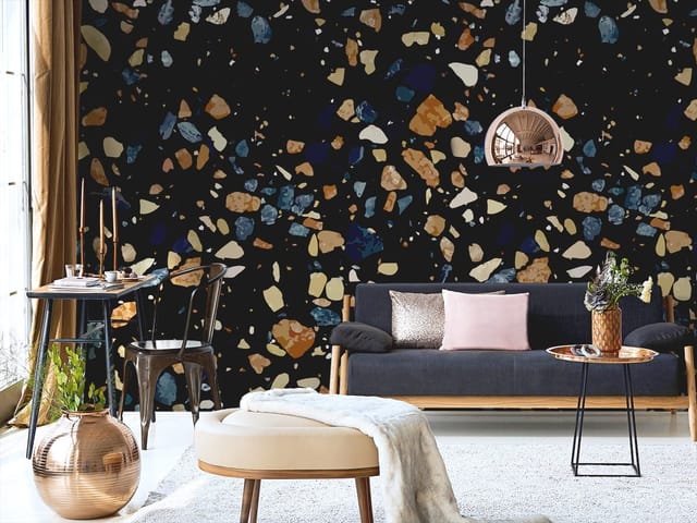 Fototapeta z różnokolorowymi kamieniami na ciemnym tle, nieregularne kształty