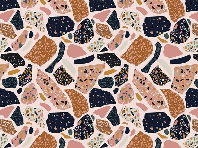 Fototapeta z abstrakcyjnym wzorem lastryko i kolorowymi kształtami