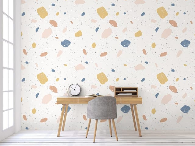 Fototapeta Kolorowe Abstrakcje Lastryko (kod: 24557) Fototapeta z kolorowymi abstrakcyjnymi kształtami na białym tle