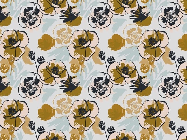 Fototapeta z dużymi kwiatami i liśćmi w odcieniach brązu i beżu