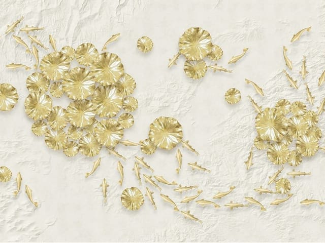 Fototapeta z grupami złotych kwiatów na teksturowanym tle