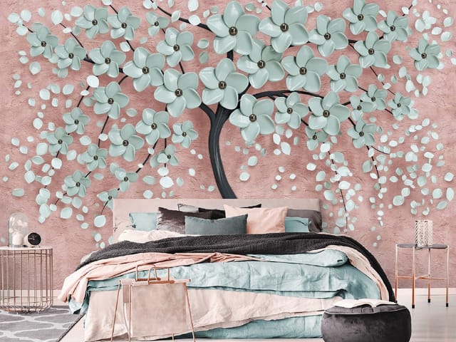 Fototapeta Drzewo z kwiatami na różowym tle