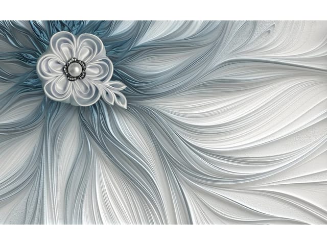 Fototapeta Kwiat z Perłą i Liśćmi 3D