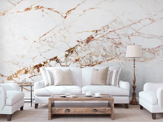 Fototapeta z białym marmurem i brązowymi żyłkami, gładka tekstura