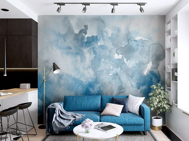 Fototapeta Abstrakcyjne Plamy Akwareli (kod: 24697) Fototapeta z abstrakcyjnymi plamami akwareli w odcieniach niebieskiego.