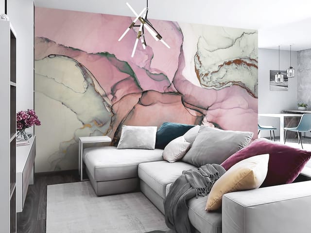 Fototapeta z abstrakcyjnymi wzorami w odcieniach różu, faliste linie i subtelne kontrasty