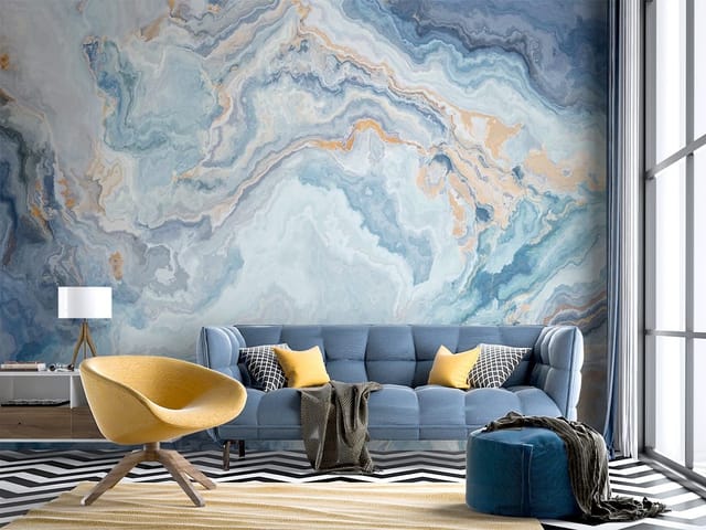 Fototapeta z abstrakcyjnymi wzorami marmuru w odcieniach niebieskiego
