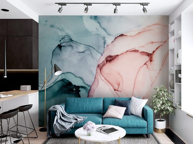 Fototapeta z abstrakcyjnymi plamami kolorów w zieleni i różu