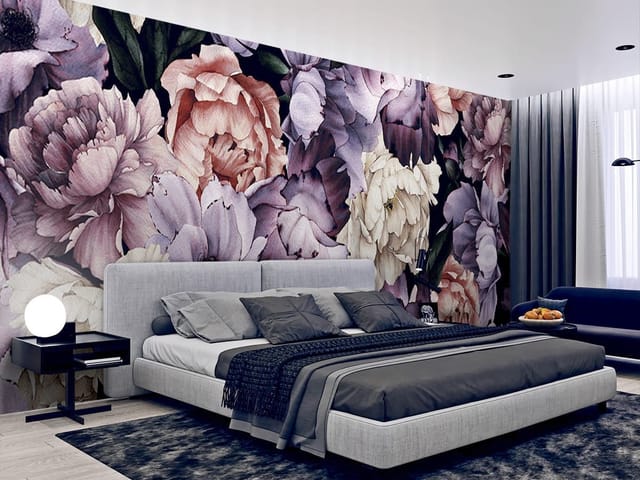 Fototapeta Kwiaty Piwonii w Różu i Fiolecie (kod: 24747) Fototapeta z dużymi piwoniami w odcieniach różu i fioletu, ciemne liście