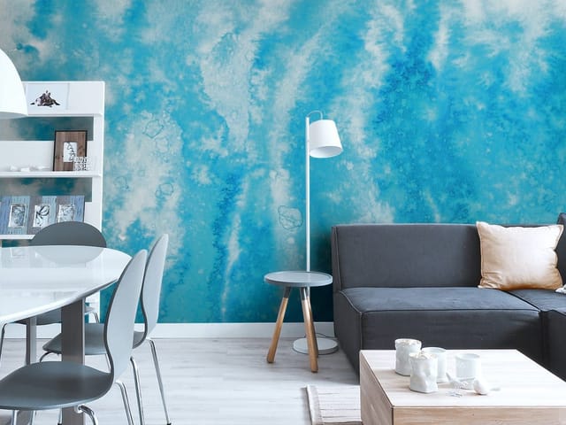 Fototapeta Abstrakcyjne Niebieskie Akwarele (kod: 24777) Fototapeta z abstrakcyjnymi niebieskimi wzorami akwarelowymi i białymi smugami