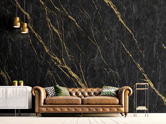 Fototapeta z czarnym marmurem i żółtymi żyłkami, nieregularne wzory