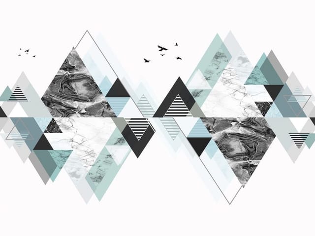 Fototapeta z geometrycznymi wzorami z trójkątów i marmurowymi teksturami