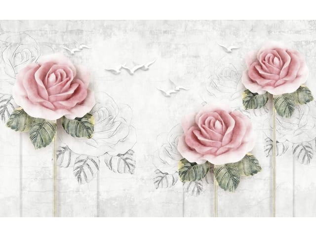 Fototapeta Trzy Różowe Róże z Liśćmi