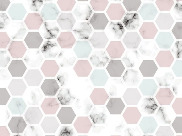 Fototapeta z heksagonami w pastelowych kolorach i marmurowymi wzorami