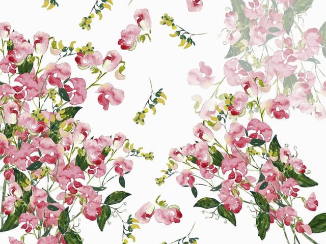 Fototapeta Różowe kwiaty na białym tle (kod: 24895) Fototapeta z różowymi kwiatami i zielonymi liśćmi na białym tle