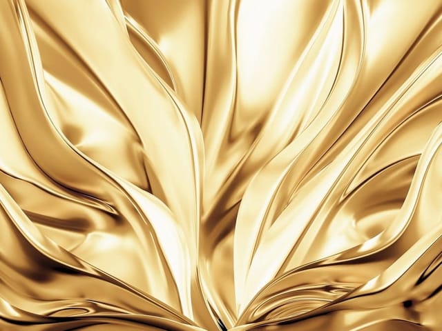 Fototapeta z abstrakcyjnymi złotymi falującymi tkaninami i refleksami