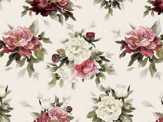 Fototapeta Piwonie w stylu vintage (kod: 24993) Fototapeta z dużymi piwoniami w odcieniach czerwieni i bieli na jasnym tle