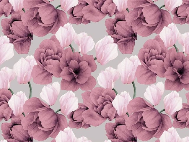 Fototapeta z dużymi magnoliami w odcieniach różu i fioletu na jasnym tle