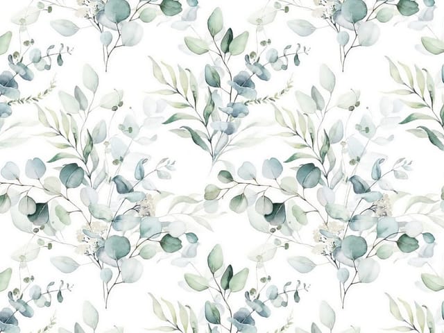 Fototapeta z liśćmi i gałązkami w zieleni na białym tle