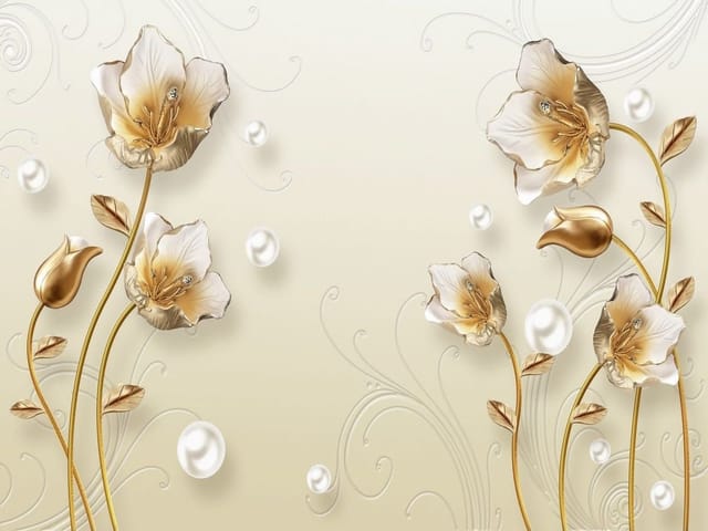 Fototapeta Złote kwiaty na jasnym tle