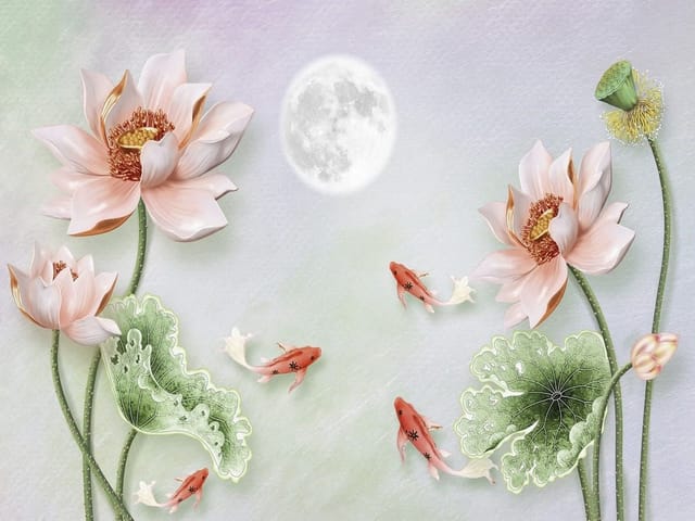 Fototapeta Kwiaty lotosu i księżyc