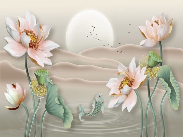 Fototapeta Lilie i kwiaty lotosu na wodzie